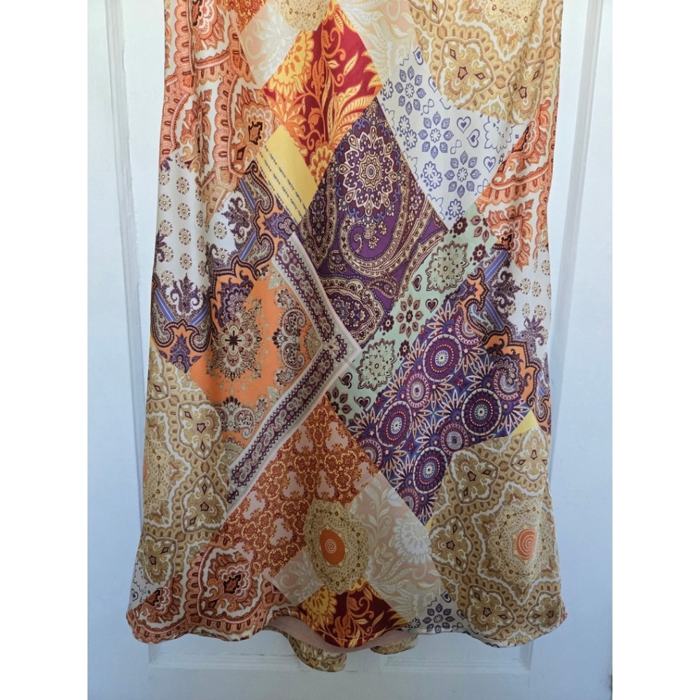 Vici‎ Women's Patchwork Midi Dress Size M Silky Boho Hippie Fairy Scarf Print - Picture 11 of 13